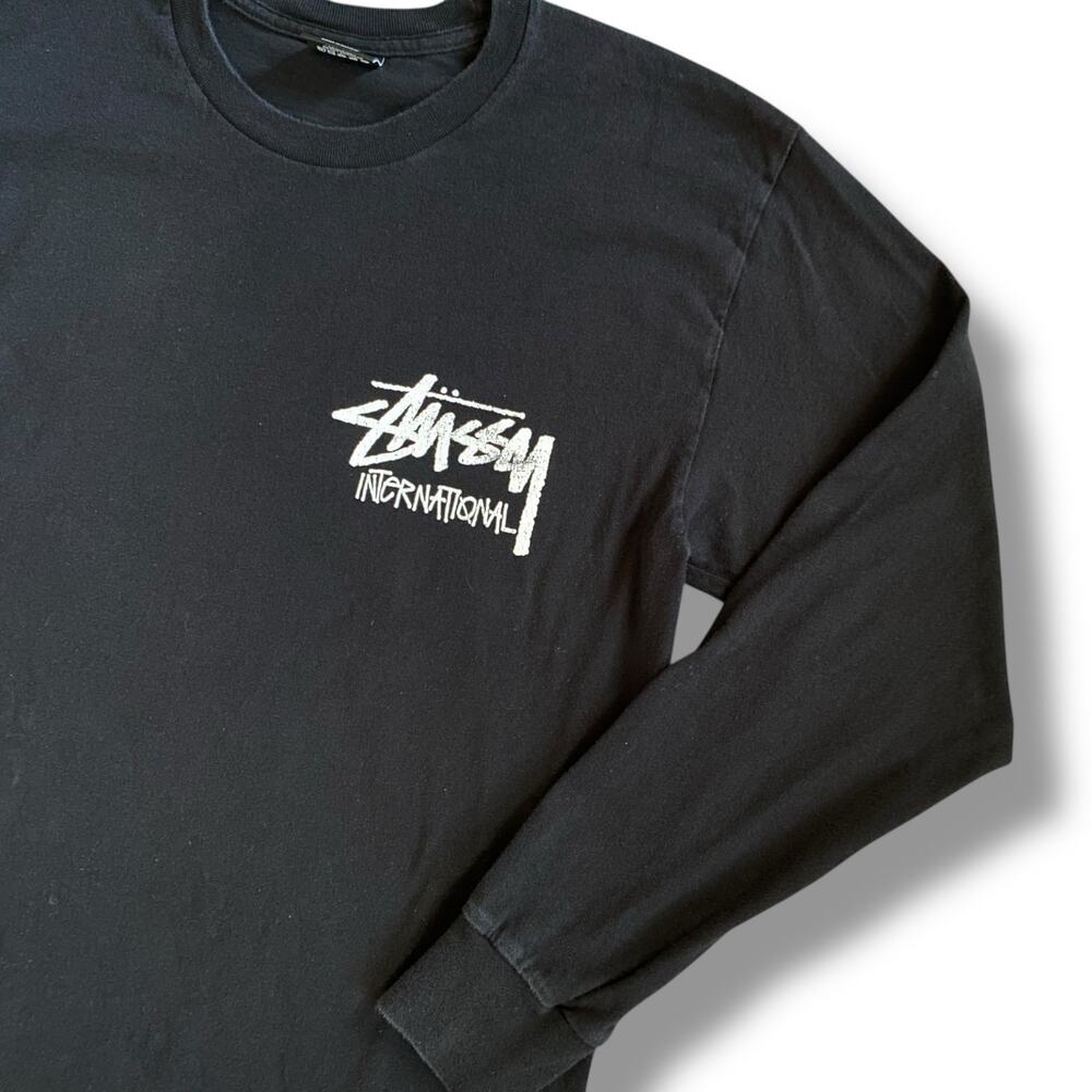 Stussy International Chapter T Shirt Black White Logo Sz M Long Sleeve Crew